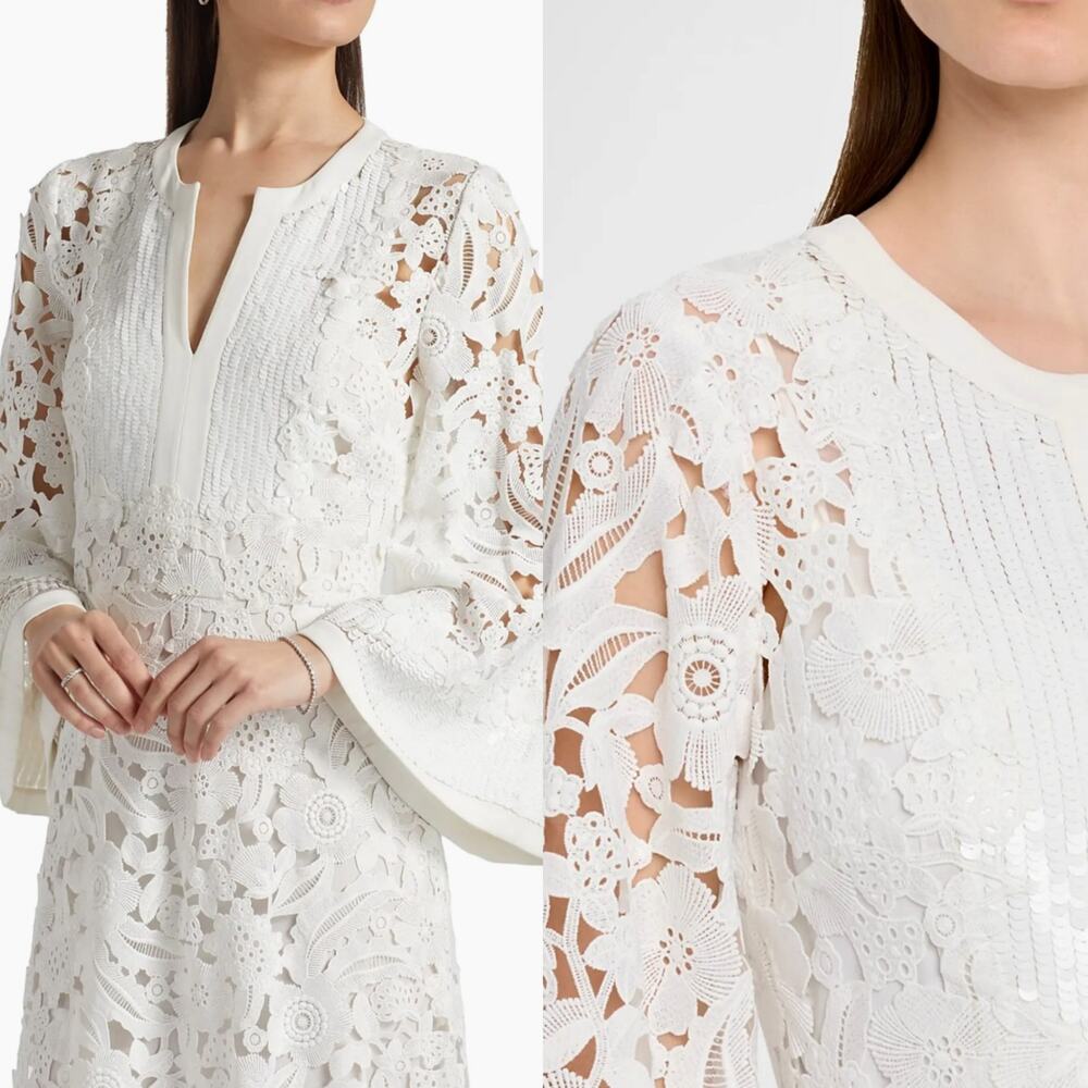 Sachin & Babi Cynthia White Floral Lace Sequin Bridal Wedding Gown Dress Medium - Picture 4 of 10